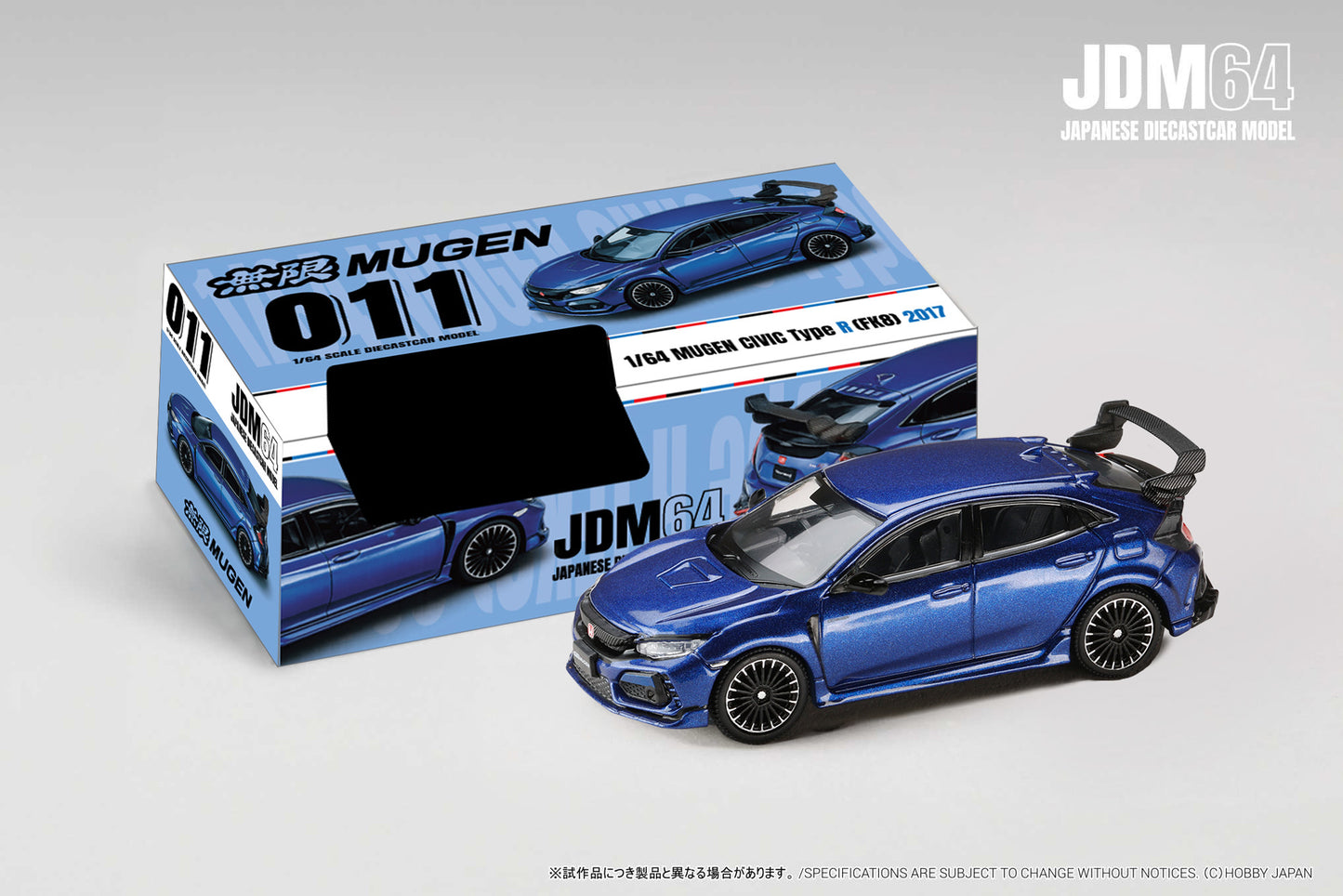 (PRE-ORDER) HOBBY JAPAN JDM64 1:64 MUGEN CIVIC TYPE R (FK8) 2017 - Racing Blue Pearl HJDM011-24