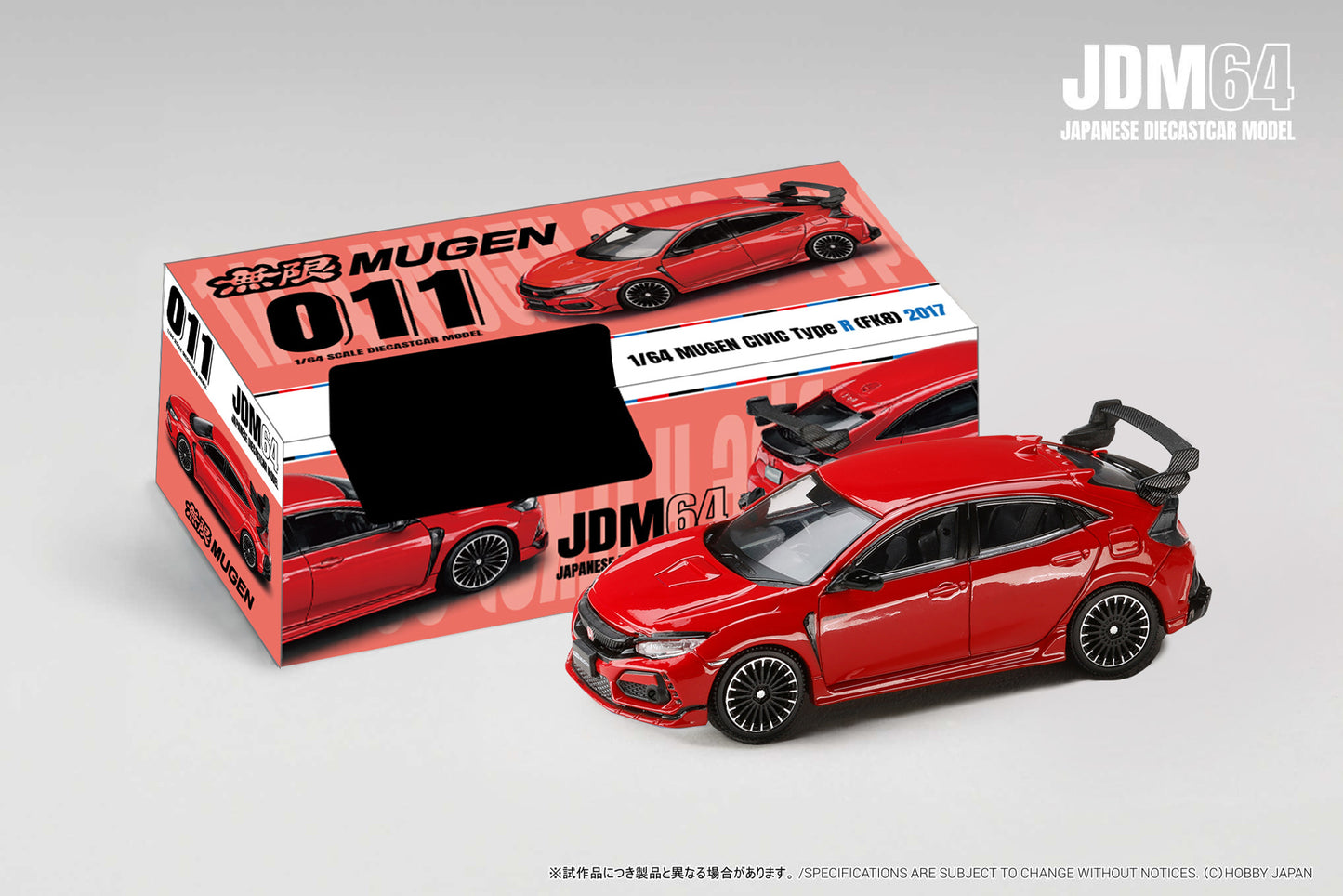 (PRE-ORDER) HOBBY JAPAN JDM64 1:64 MUGEN CIVIC TYPE R (FK8) 2017 - Flame Red HJDM011-25