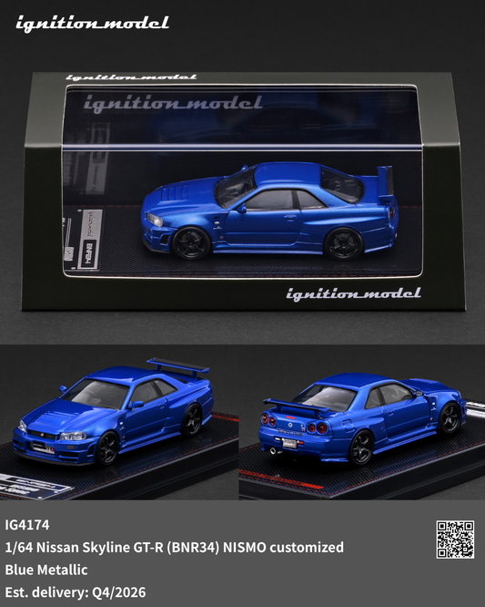 (PRE-ORDER) Ignition Model 1:64 Nissan Skyline GT-R (BNR34) NISMO customized Blue Metallic IG4174