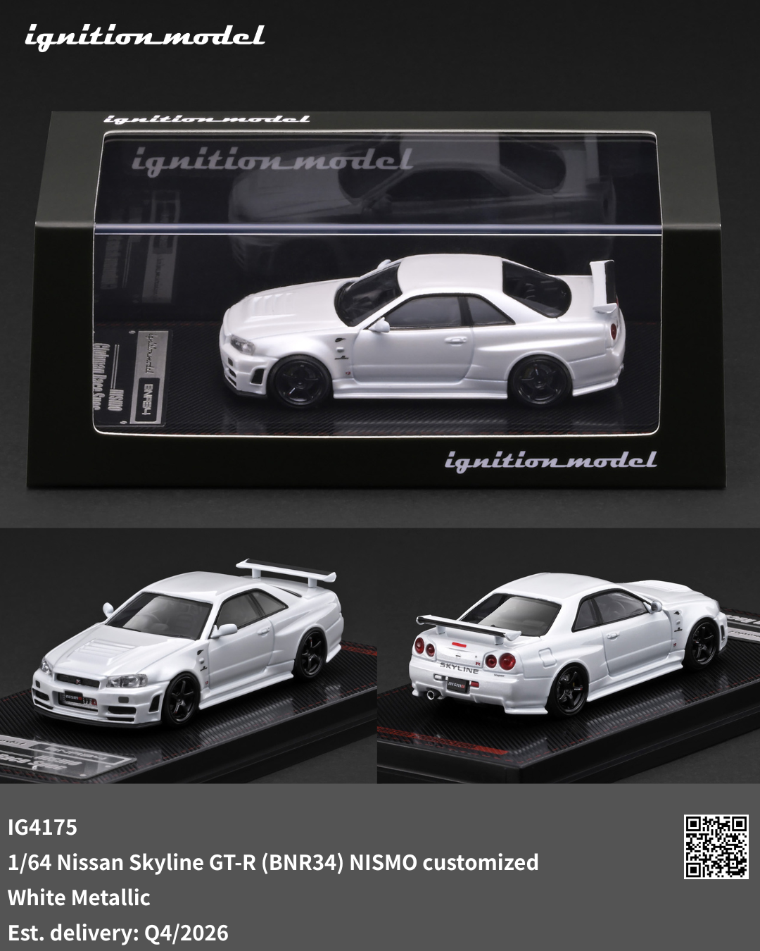 (PRE-ORDER) Ignition Model 1:64 Nissan Skyline GT-R (BNR34) NISMO customized White Metallic IG4175
