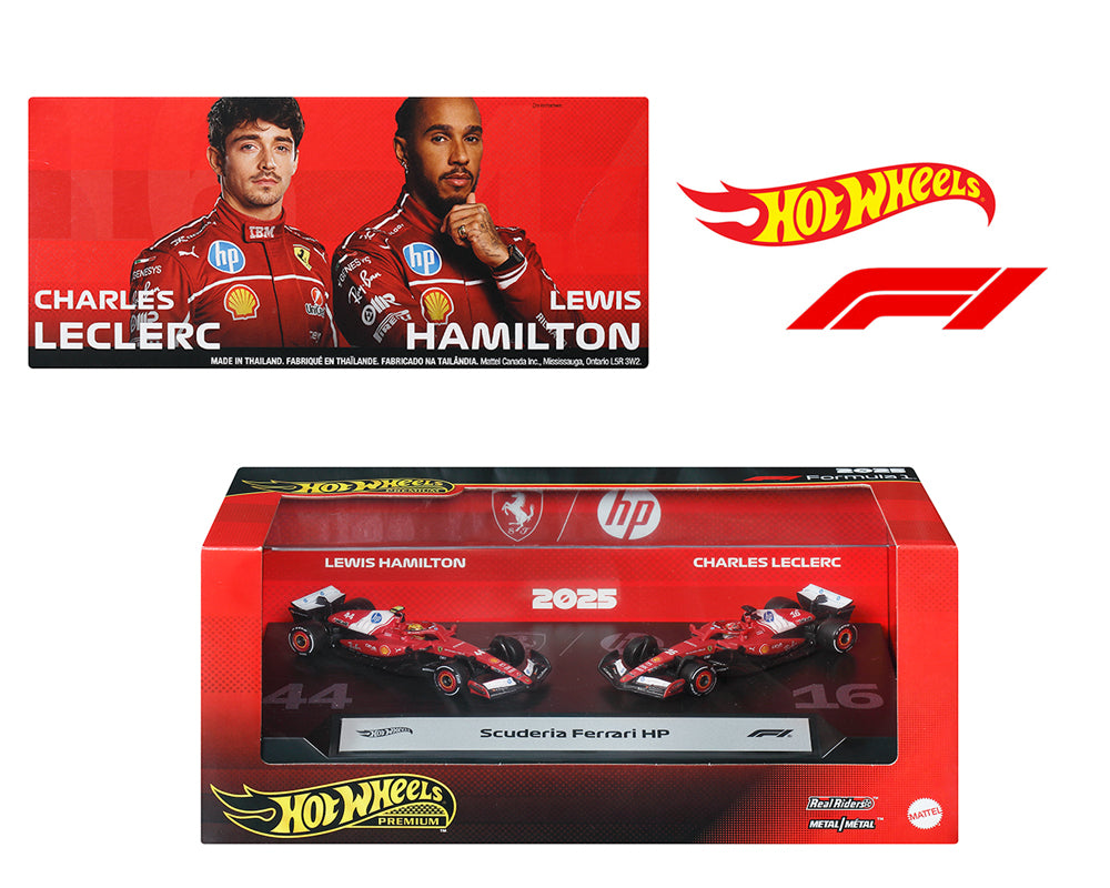 (PRE-ORDER) Hot Wheels 1:64 F1 2-Pack 2025 Racing Premium Team Ferrari L. Hamilton #44 / C. Leclerc #16 – Limited Edition JMM99