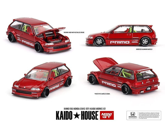 (PRE-ORDER) Kaido House x Mini GT 1:64 Honda Civic (EF) Kaido Works V2- M Red *Chance of a Chase*