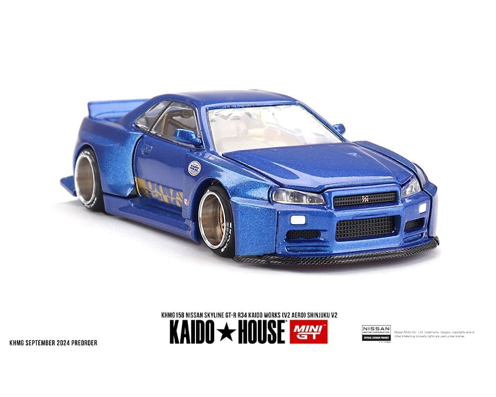 (PRE-ORDER) Kaido House x Mini GT 1:64 Nissan Skyline GT-R (R34) Kaido Works (V2 Aero) SHINJUKU V2- Blue *Chance of a Chase*