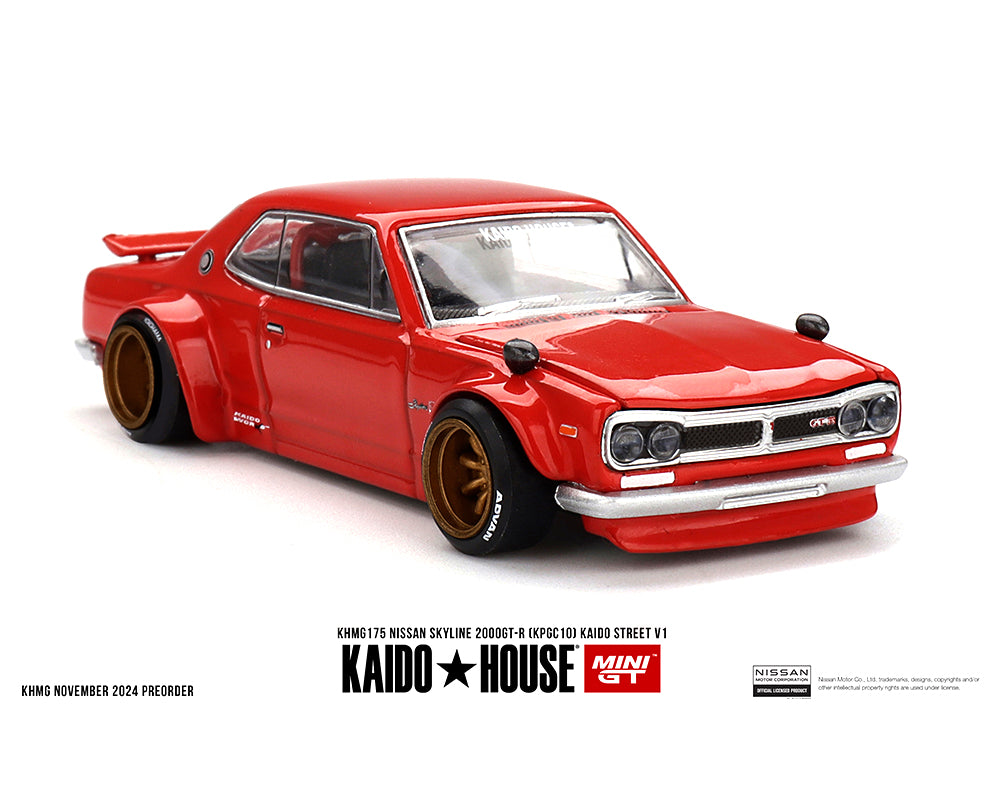 (PRE-ORDER) Kaido House x Mini GT 1:64 Nissan Skyline 2000GT-R (KPGC10) Kaido Street V1- Red *Chance of a Chase*