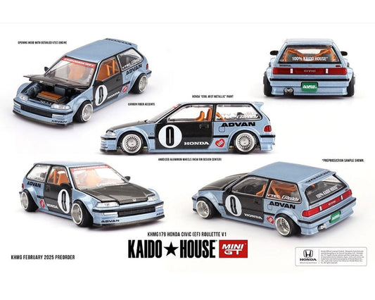 (PRE-ORDER) Kaido House x Mini GT 1:64 Honda Civic (EF) Kaido Roulette V1- Light Blue *Chance of a Chase*