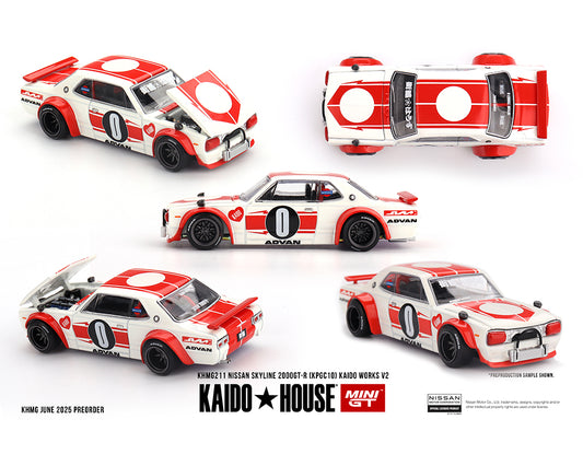 (PRE-ORDER) Kaido House x Mini GT 1:64 Nissan Skyline 2000GT-R (KPGC10) Kaido Works V2 – White *Chance of a Chase*