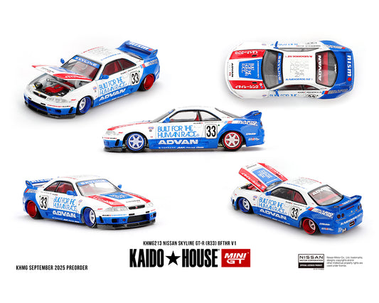 (PRE-ORDER) Kaido House x Mini GT Nissan Skyline GT-R (R33) BFTHR V1 – White w/ Blue Two-tone