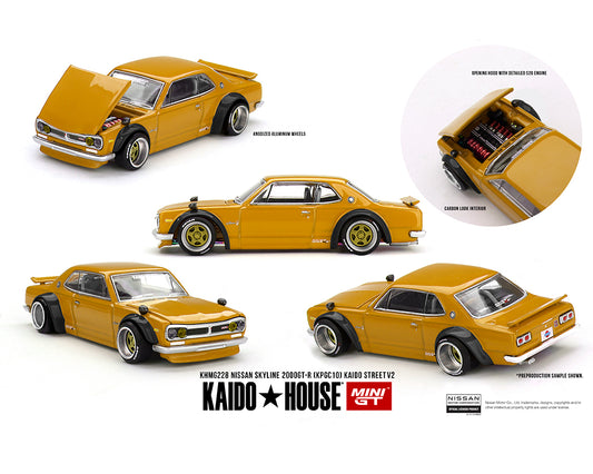 (PRE-ORDER) Kaido House x Mini GT 1:64 Nissan Skyline 2000 GT-R (KPGC10) Kaido Street V2 – Yellow *Chance of a Chase*