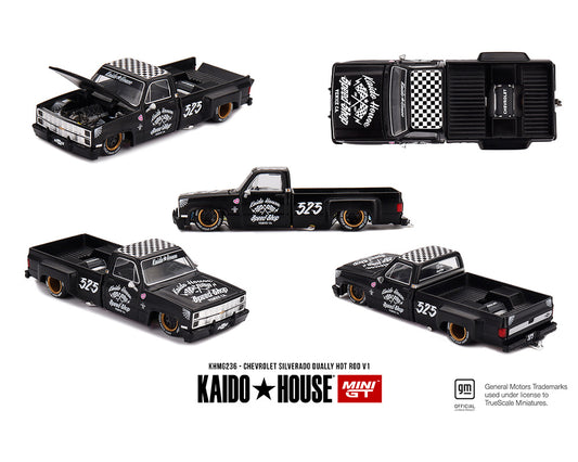 (PRE-ORDER) Kaido House x Mini GT Chevrolet Silverado Dually Hot Rod V1 – Flat Black