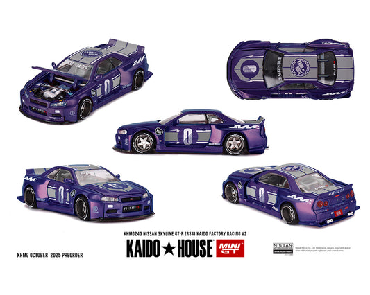 (PRE-ORDER) Kaido House x Mini GT Nissan Skyline GT-R (R34) Kaido factory Racing V2 – Midnight Purple