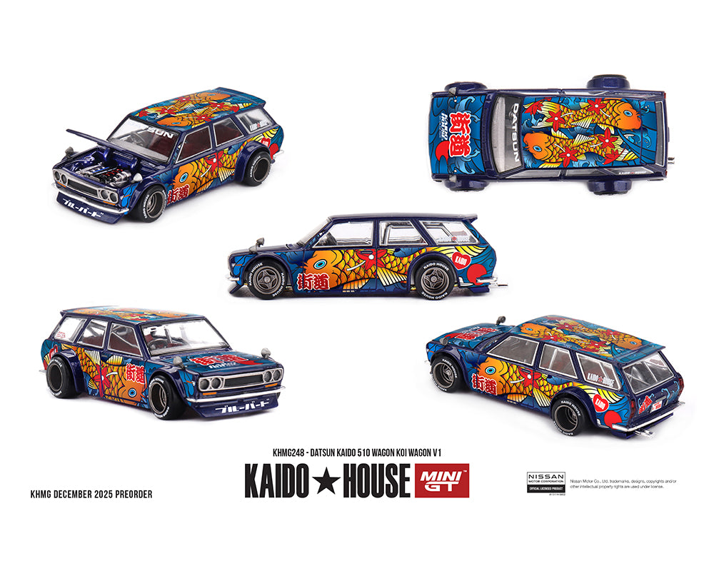 (PRE-ORDER) Kaido House x Mini GT Datsun KAIDO 510 Wagon Koi Wagon V1- Blue *Chance of a Chase*