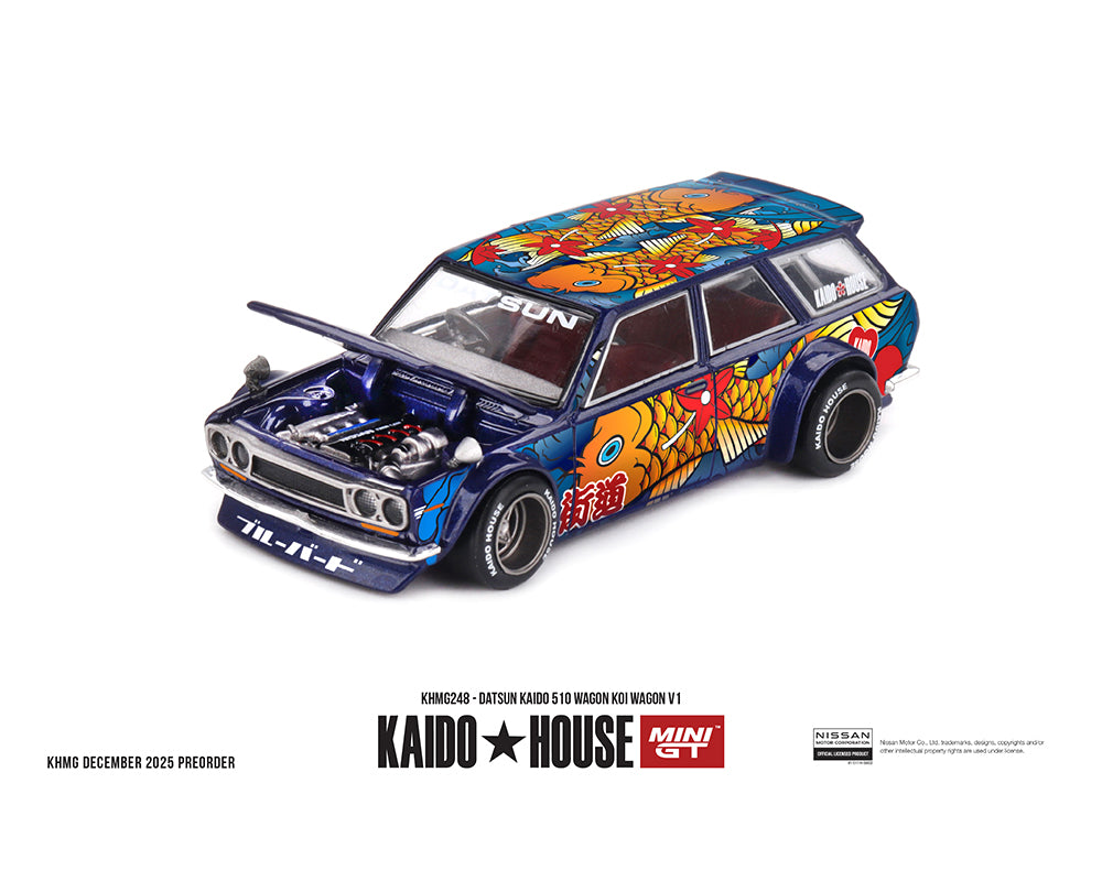 (PRE-ORDER) Kaido House x Mini GT Datsun KAIDO 510 Wagon Koi Wagon V1- Blue *Chance of a Chase*