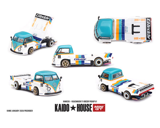 (PRE-ORDER) Kaido House x Mini GT 1:64 Volkswagen T1 GReddy Pickup V1 *Sealed Chance of a Chase*