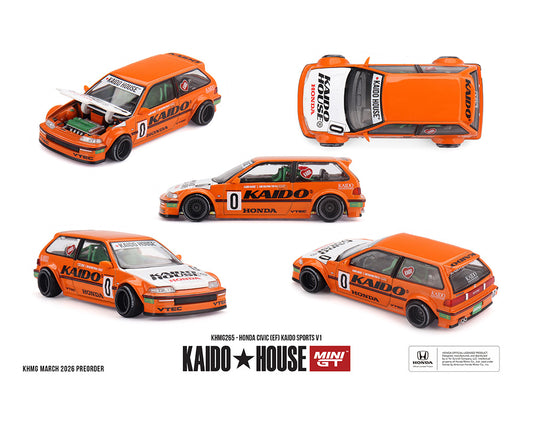 (PRE-ORDER) Kaido House x Mini GT 1:64 Honda Civic (EF) Kaido Sports V1 – Orange – Limited Edition