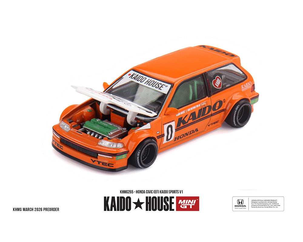 (PRE-ORDER) Kaido House x Mini GT 1:64 Honda Civic (EF) Kaido Sports V1 – Orange – Limited Edition