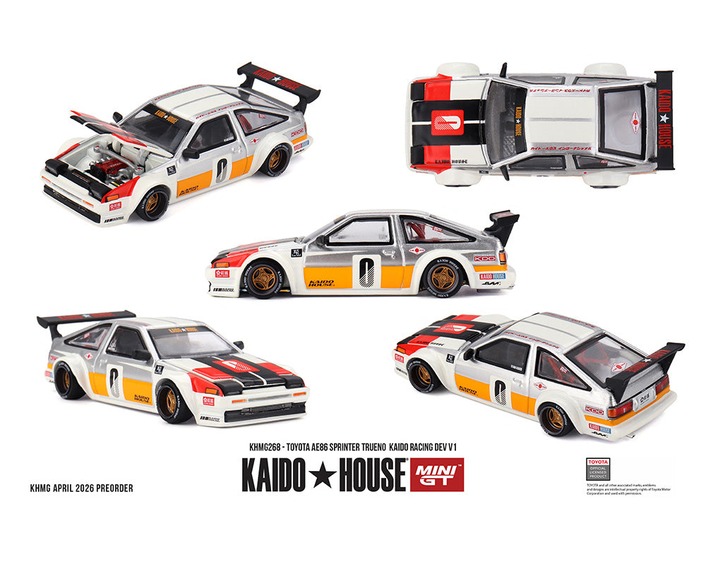 (PRE-ORDER) Kaido House x Mini GT Toyota AE86 Sprinter Trueno Kaido Racing Dev V1 – White KHMG268