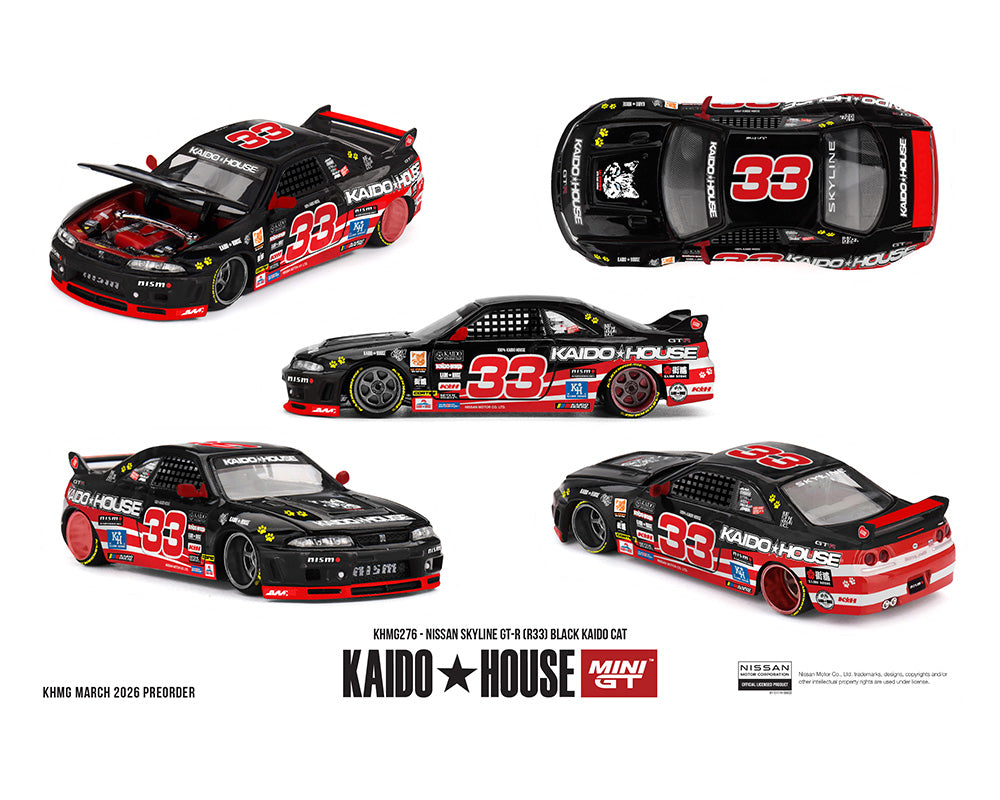 (PRE-ORDER) Kaido House x Mini GT 1:64 Nissan Skyline GT-R (R33) Black Kaido Cat – Limited Edition