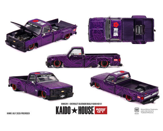 (PRE-ORDER) Kaido House x Mini GT 1:64 Chevrolet Silverado Dually KAIDO Koi V1 KHMG291 Sealed Box *Chance of a Chase*