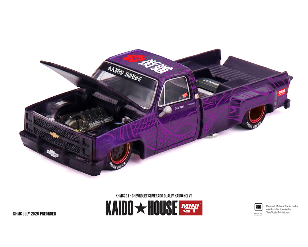 (PRE-ORDER) Kaido House x Mini GT 1:64 Chevrolet Silverado Dually KAIDO Koi V1 KHMG291 Sealed Box *Chance of a Chase*
