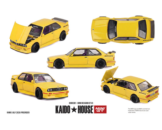 (PRE-ORDER) Kaido House x Mini GT 1:64 BMW M3 Kaido GT V3 ADVAN – Yellow KHMG301 Sealed Box *Chance of a Chase*