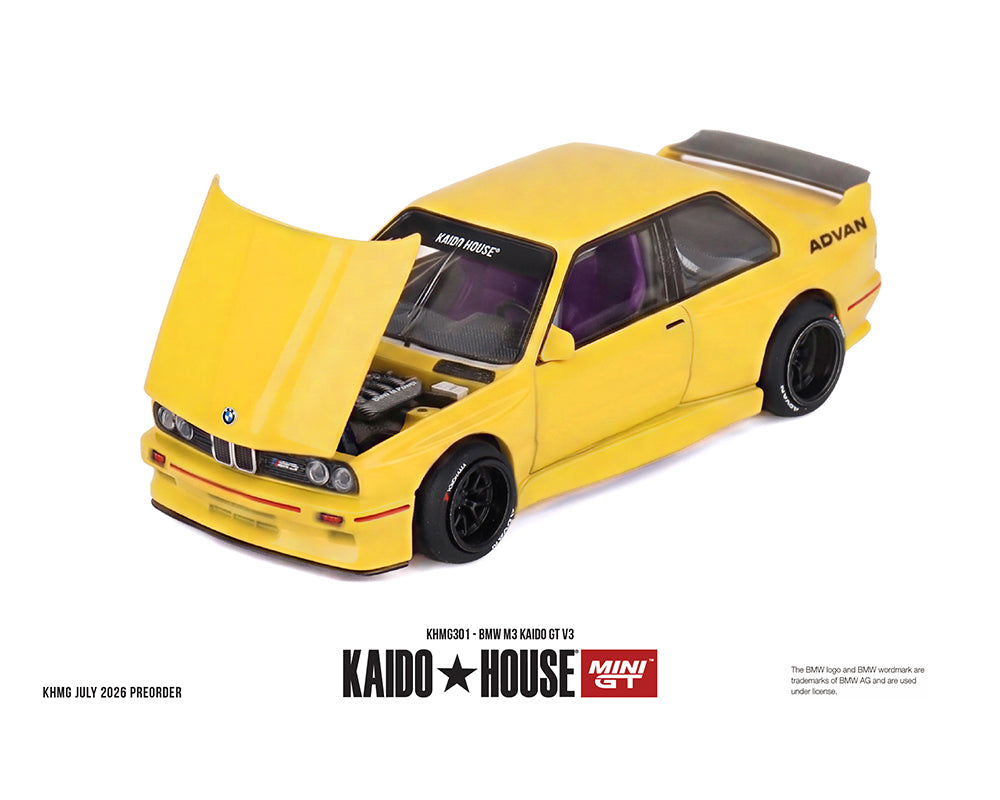 (PRE-ORDER) Kaido House x Mini GT 1:64 BMW M3 Kaido GT V3 ADVAN – Yellow KHMG301 Sealed Box *Chance of a Chase*