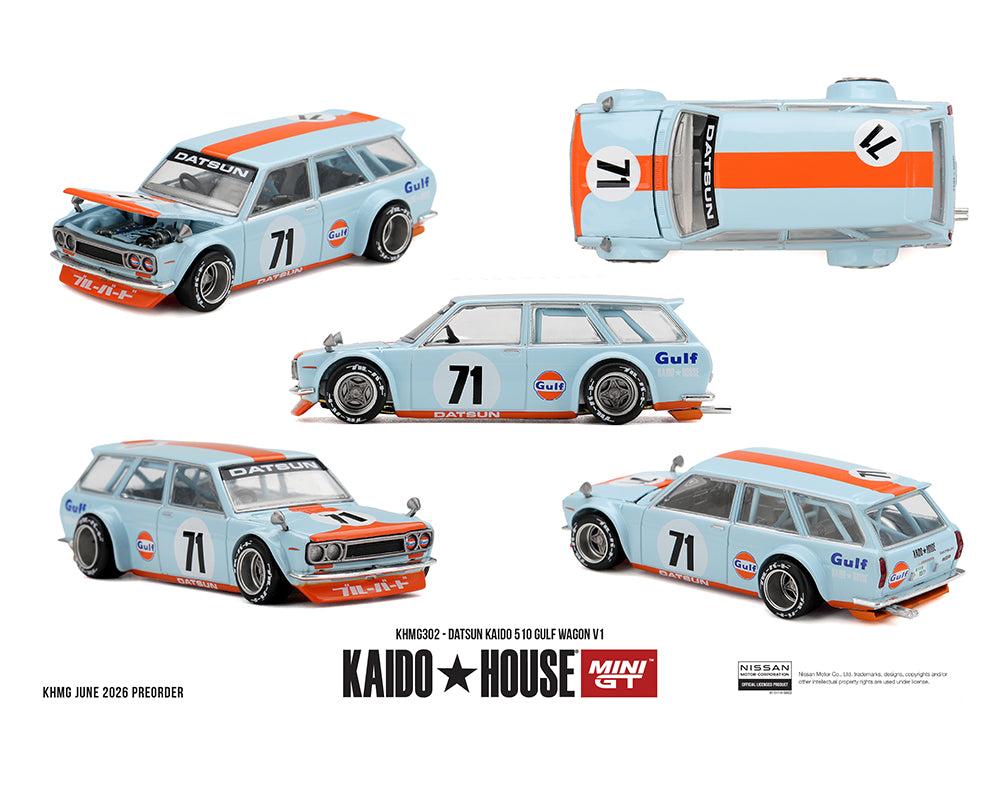 (PRE-ORDER) Kaido House x Mini GT 1:64 Datsun KAIDO 510 GULF Wagon V1 – Limited Edition KHMG302