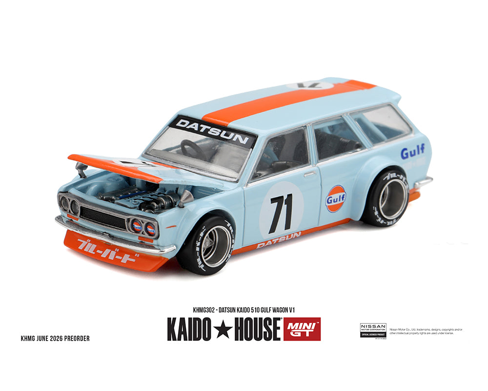 (PRE-ORDER) Kaido House x Mini GT 1:64 Datsun KAIDO 510 GULF Wagon V1 – Limited Edition KHMG302