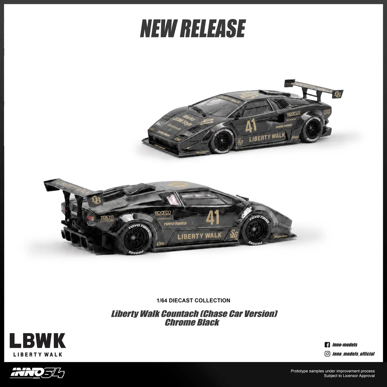 (PRE-ORDER) INNO64 1:64 LIBERTY WALK COUNTACH IN64-LBCOUNTACH-01 **CHASE CARS RANDOMLY PACKED**