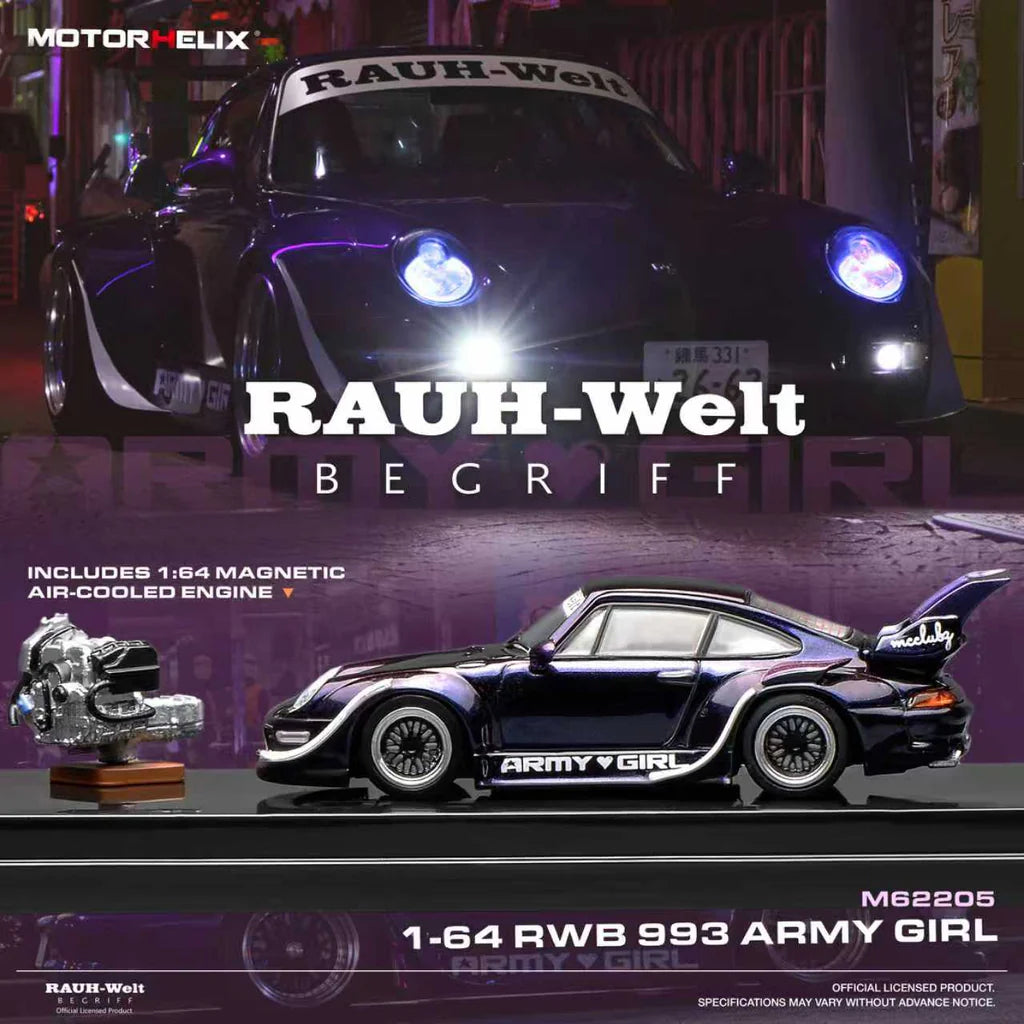 (PRE-ORDER) Motorhelix 1:64 RWB 993 Army Girl with magnetic air-cooled engine M62205