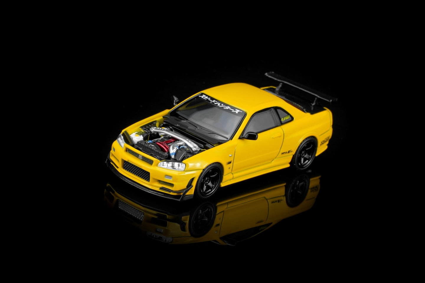 (PRE-ORDER) Motorhelix 1:64 Nissan Skyline GT-R (R34) Custom Edition - Lightning Yellow Custom with GT Aero Kit M63475