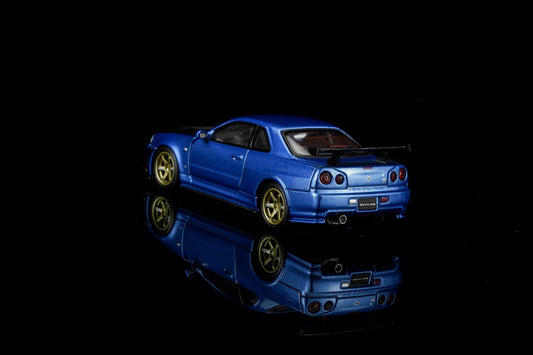 (PRE-ORDER) Motorhelix 1/64 Nissan Skyline GT-R (R34) Custom Edition - Wangan Blue Custom with GT Aero Kit M63476