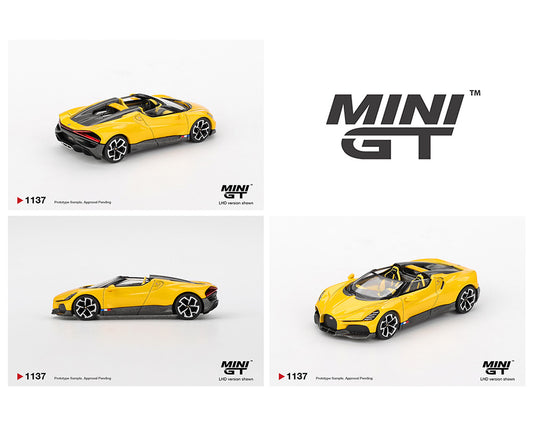 (PRE-ORDER) Mini GT 1:64 Bugatti W16 – Mistral Yellow