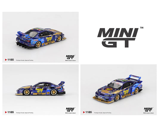 (PRE-ORDER) Mini GT 1:64 Nissan LB-Super Silhouette S15 SILVIA #555 Team MINI GT Liberty Walk 2025 Formula Drift Halloween Special – Chrome Blue