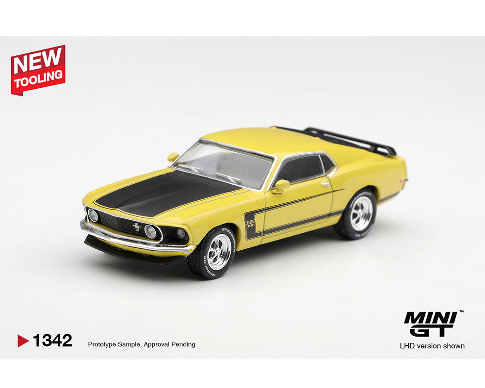 (PRE-ORDER) Mini GT 1:64 Ford Mustang Boss 302 1969 – Bright Yellow – Limited Edition MGT01342-BL