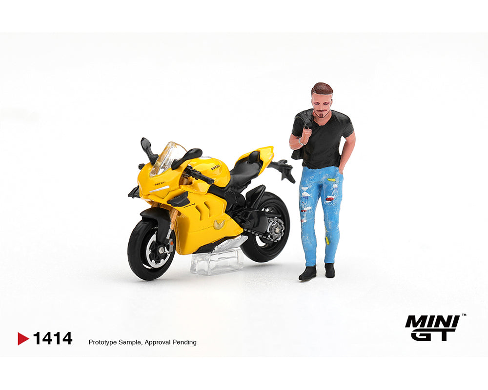 (PRE-ORDER) Mini GT 1:64 Ducati Panigale V4 S with Ducati Figure Yellow – Limited Edition MGT01414-L