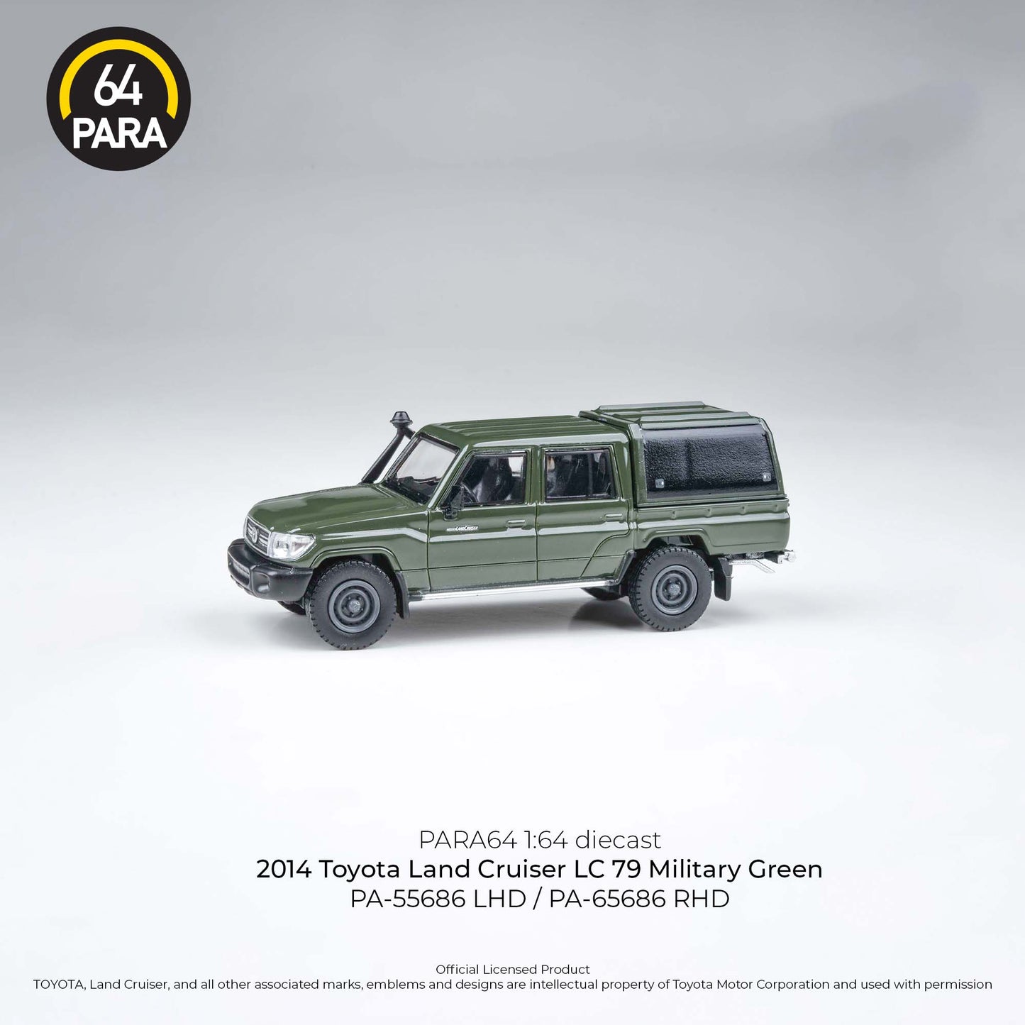 (PRE-ORDER) PARA64 1:64 2014 Toyota Land Cruiser Dbl Cab Pickup LC79 Military Green PA-55686