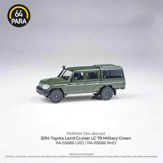 (PRE-ORDER) PARA64 1:64 2014 Toyota Land Cruiser Dbl Cab Pickup LC79 Military Green PA-55686