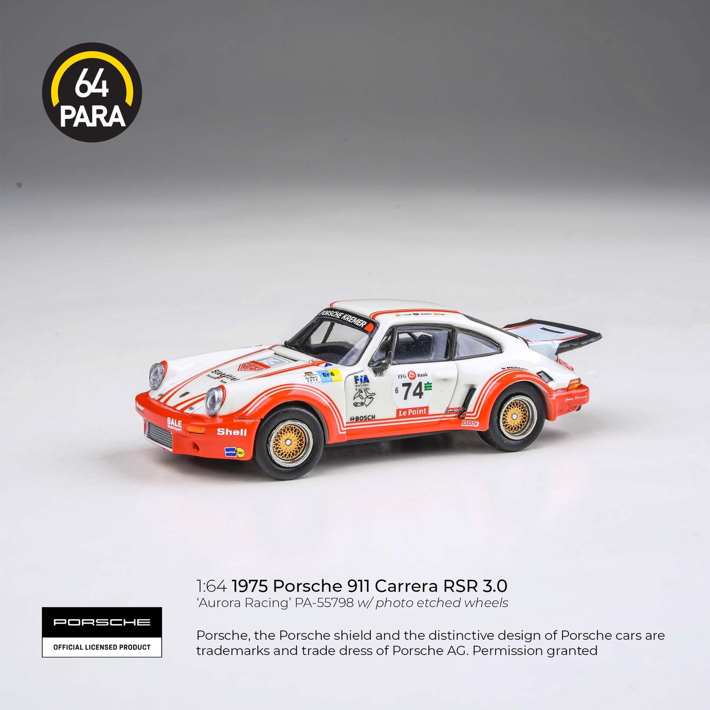 (PRE-ORDER) PARA64 1:64 1974 Porsche 911 Carerra RSR 3.0 Aurora Racing LHD PA-55798