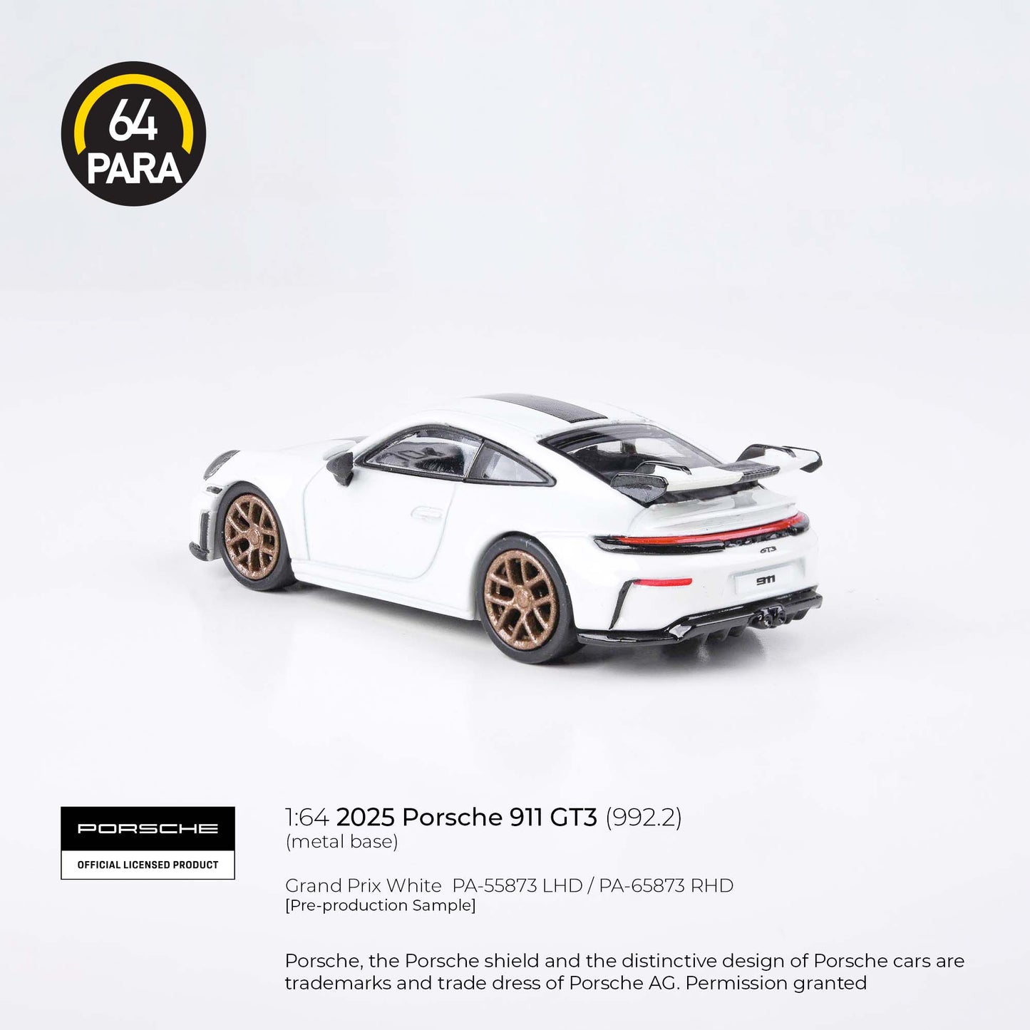 (PRE-ORDER) PARA64 1:64 2025 Porsche 911 GT3 (992.2) Grand Prix White w/ photo etch wheels LHD PA-55873