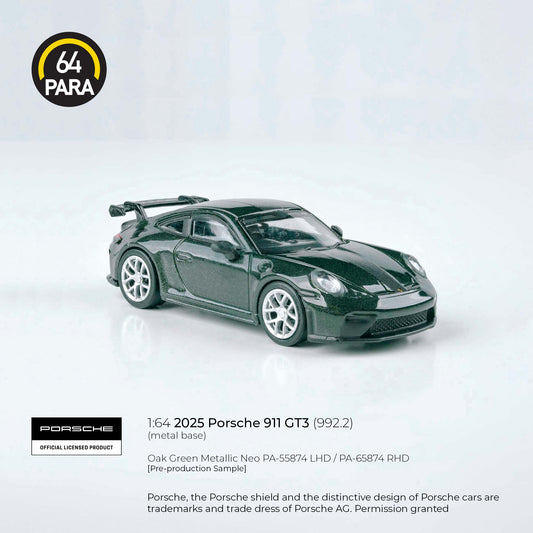 (PRE-ORDER) PARA64 1:64 2025 Porsche 911 GT3 (992.2) Oak Green Metallic Neo w/ photo etch wheels LHD