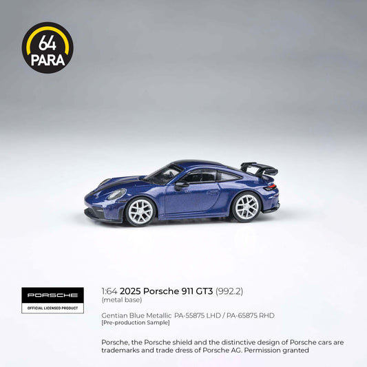 (PRE-ORDER) PARA64 1:64 Porsche 911 GT3 (992.2) Gentian Blue Metallic LHD PA-55875