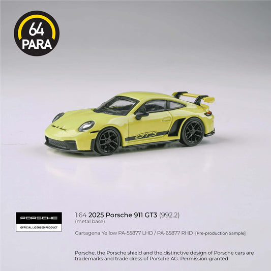 (PRE-ORDER) PARA64 1:64 2025 Porsche 911 GT3 (992.2) Cartagena Yellow LHD