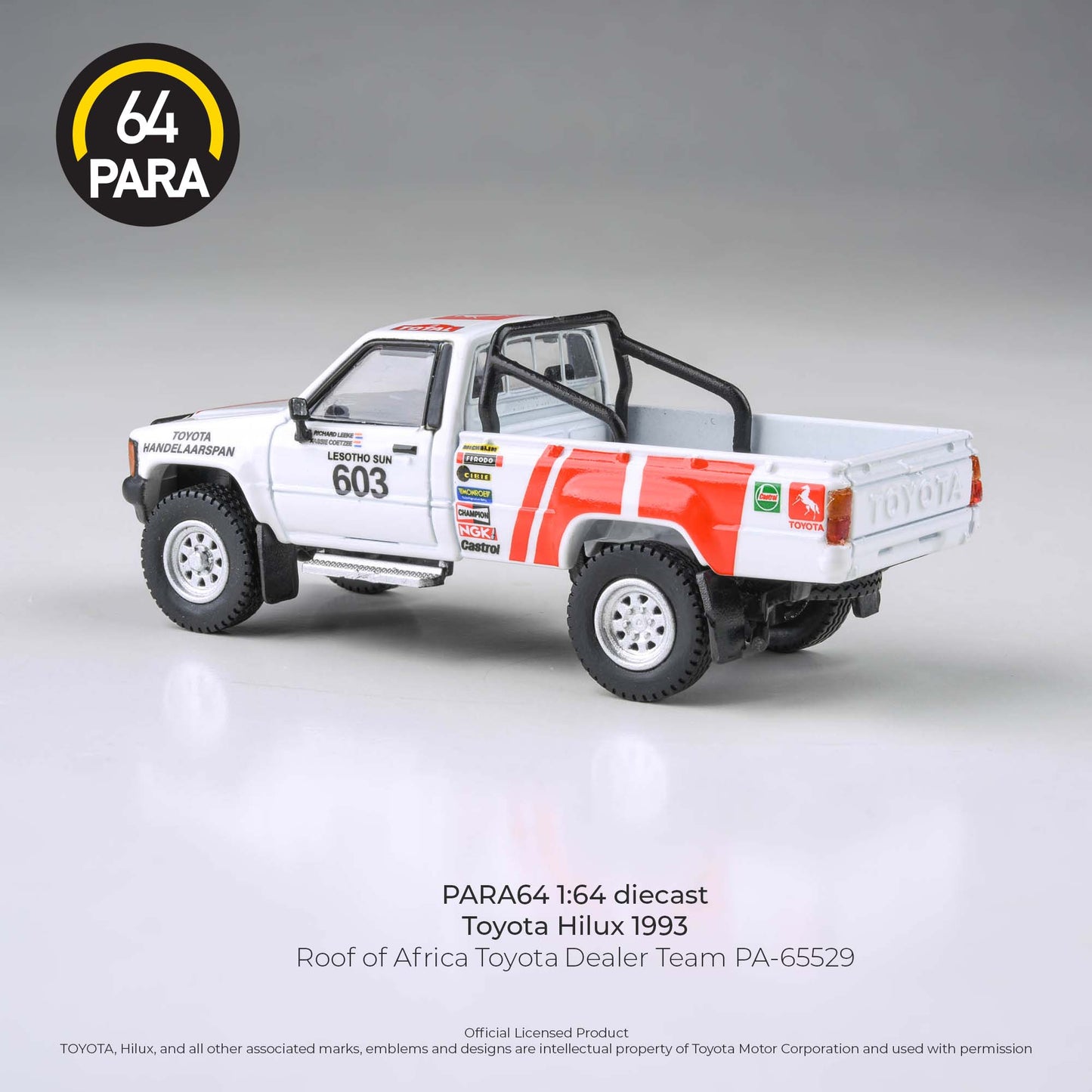 (PRE-ORDER) PARA64 1:64 Toyota Hilux 1993 Roof of Africa Toyota Dealer Team RHD