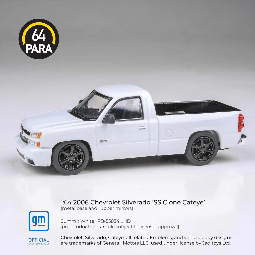 (PRE-ORDER) PARA64 1:64 2006 Chevrolet Silverado Single Cab Summit White PB-55834