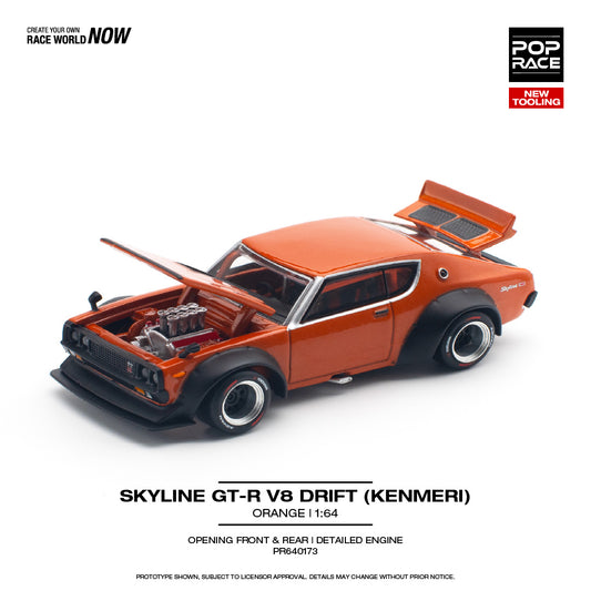 (PRE-ORDER) POPRACE 1:64 SKYLINE GT-R V8 DRIFT (KENMERI) ORANGE PR640173
