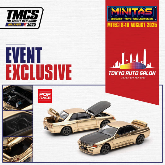 (PRE-ORDER) POPRACE 1:64 SKYLINE GT-R R32 Chrome Gold TASKL 2025 Event Model PR640190