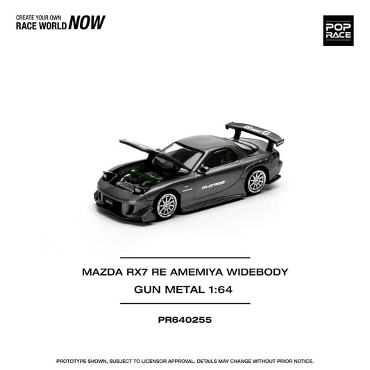 (PRE-ORDER) POPRACE 1:64 MAZDA RX7 RE-AMEMIYA - GUN METAL PR640255