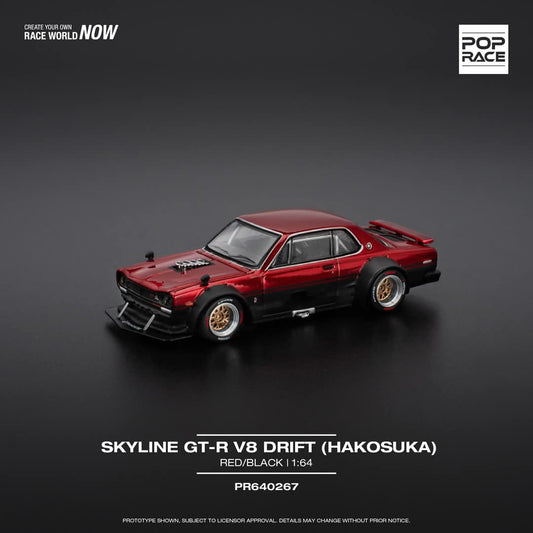 (PRE-ORDER) POPRACE 1:64 SKYLINE GT-R V8 DRIFT (HAKOSUKA) - RED/BLACK  PR640267
