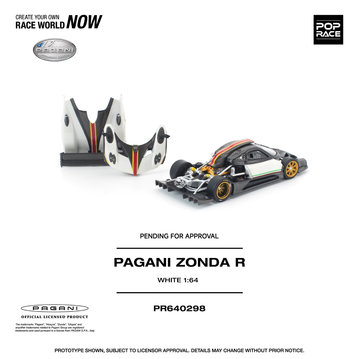 (PRE-ORDER) POPRACE 1:64 PAGANI ZONDA R WHITE PR640298