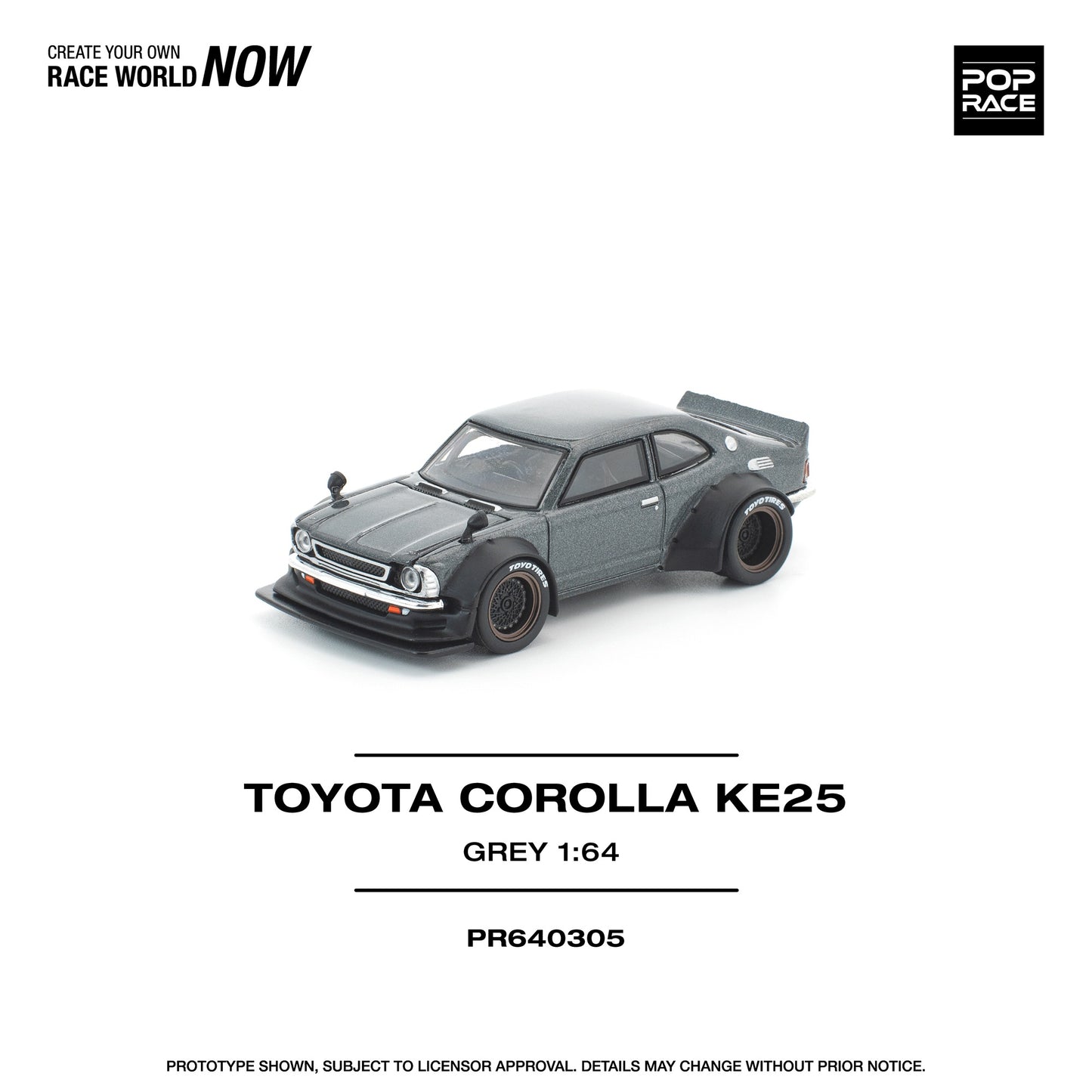 (PRE-ORDER) POPRACE 1:64 TOYOTA COROLLA KE 25 MATTE GREY PR640305